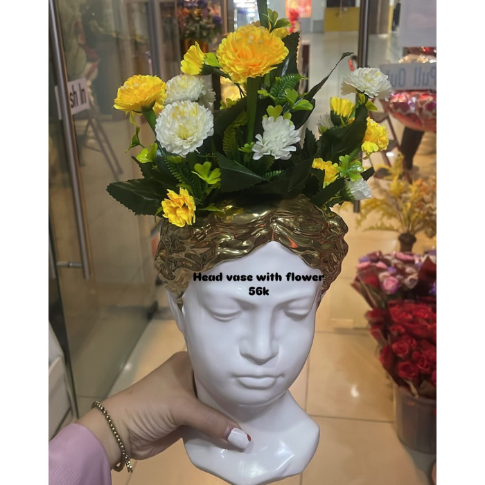 White Head Vase with Flower