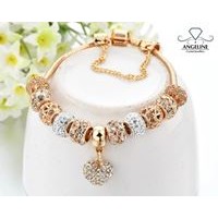 GOLD & SILVER CHARM BRACELET - HEART DROP